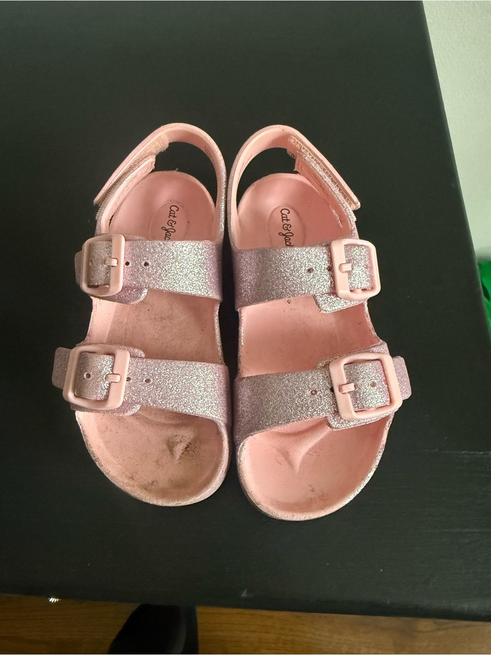 Cat & Jack Pink Glitter Double-Buckle Girls' Sandals